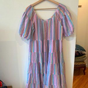 J Crew Beach Cover-Up Dress,  Tiered Stripes - Size M